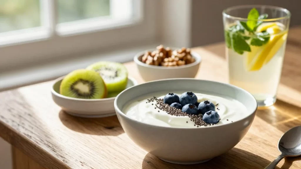 Desayuno mediterráneo con yogur griego