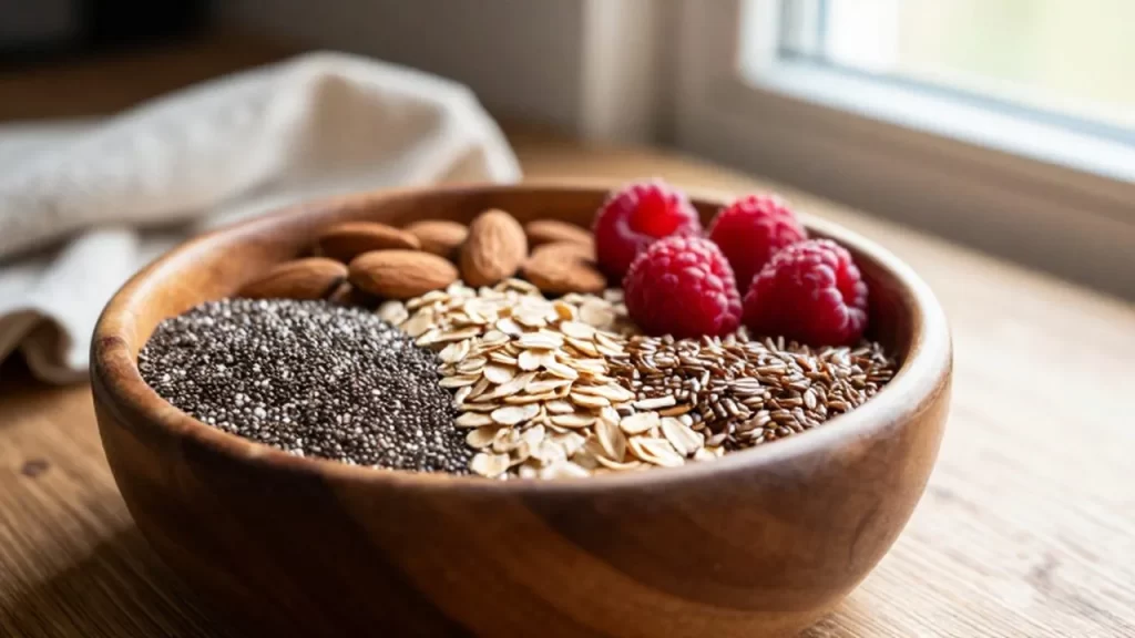Cuenco de madera con avena
