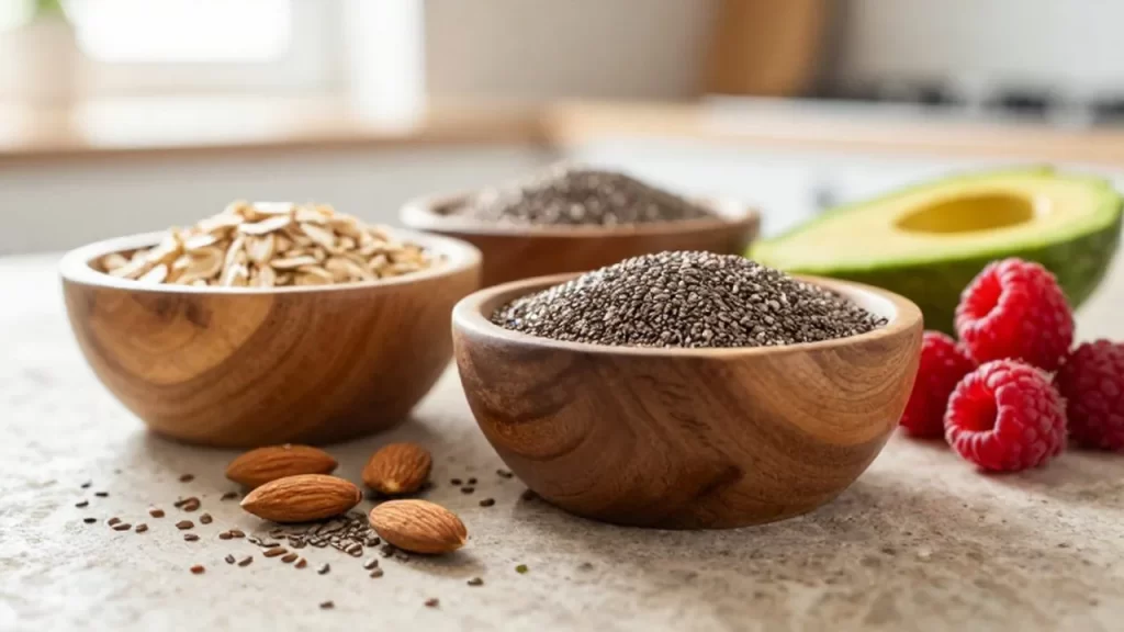 Cuenco de madera con avena