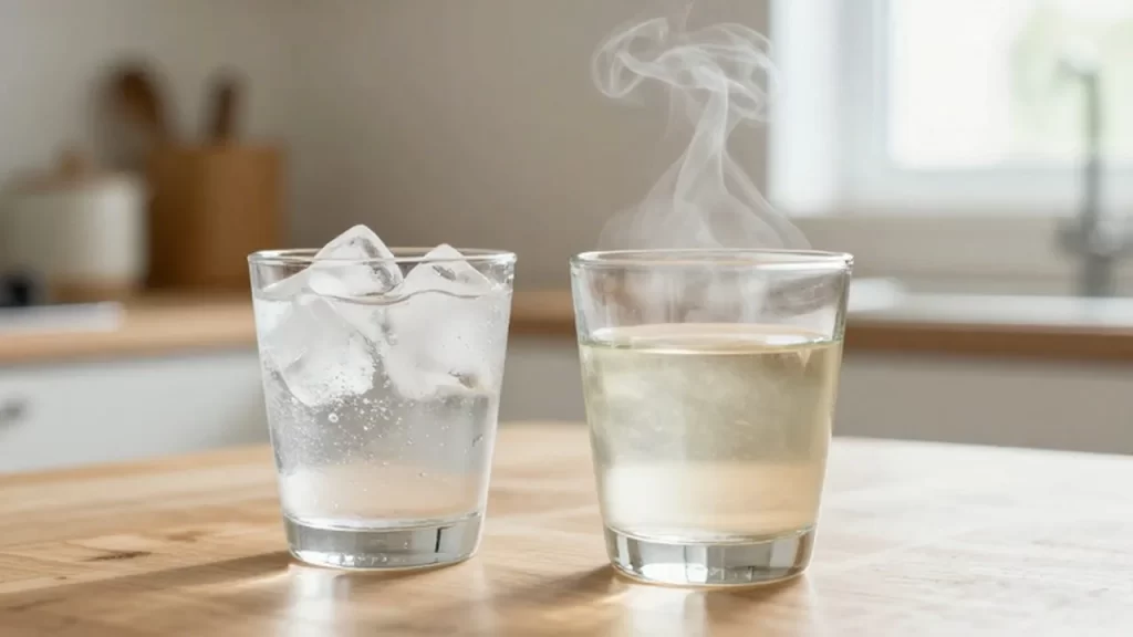 Dos vasos de cristal en una mesa de madera