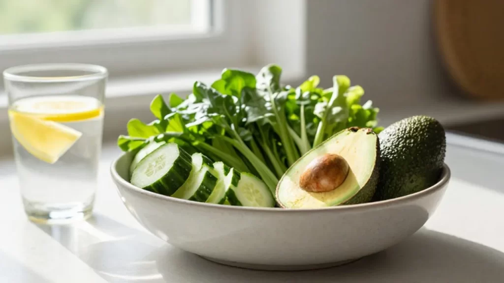 Cuenco cerámico con vegetales frescos