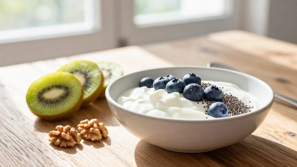 Bol de yogur griego con arándanos