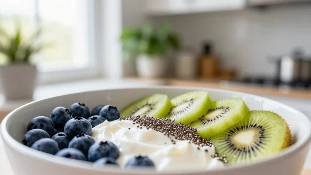 Bol de yogur griego con arándanos
