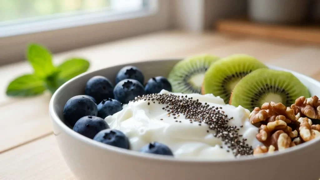 Bol de yogur griego con arándanos